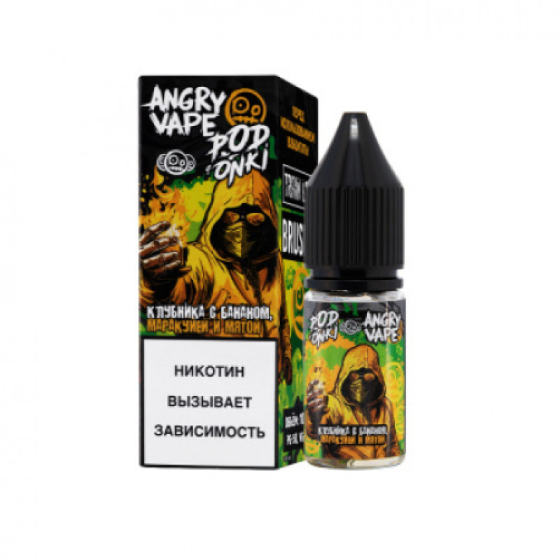Жидкость ANGRY VAPE Podonki Клубника с Бананом, Маракуйей и Мятой 10мл