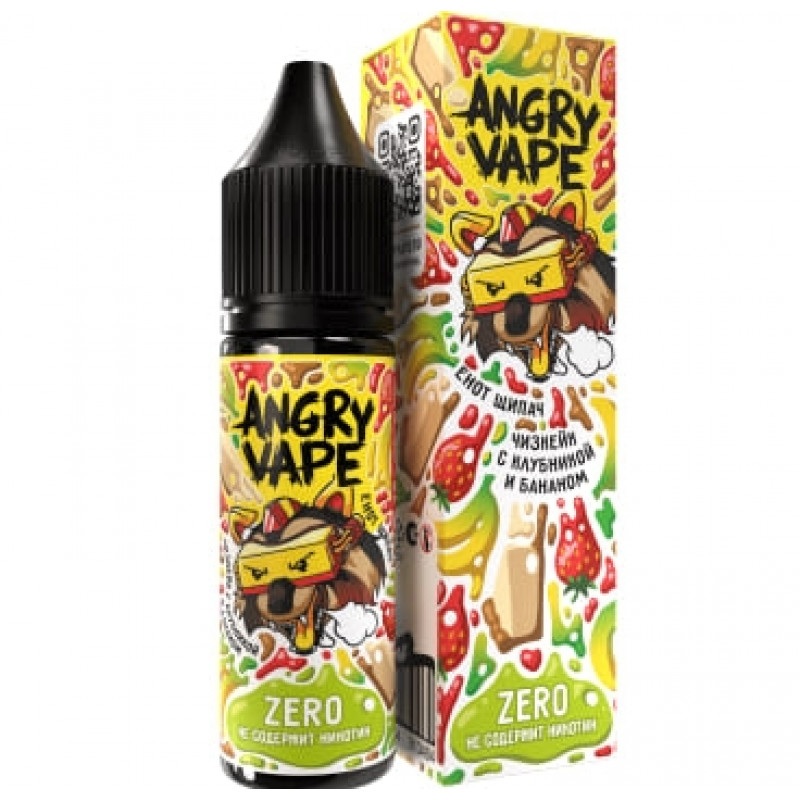 Жидкость Angry Vape Zero Енот Щипач (Чизкейк Клубника, Банан) 0% 30 мл