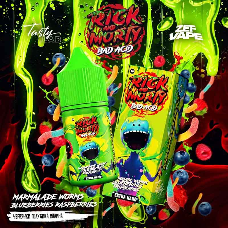 Жидкость Rick & Morty BAD ACID Мармелад Червячки, Голубика, Малина 2% 30 мл